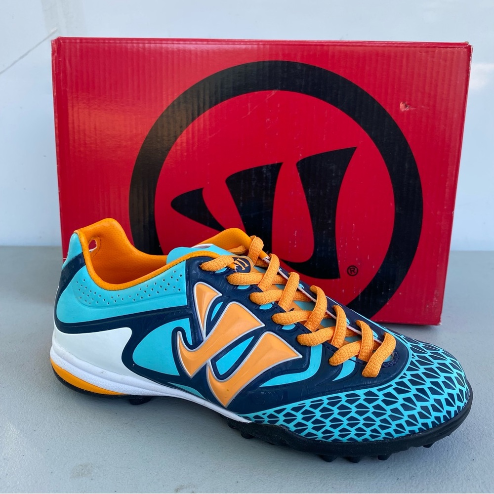 NIB Warrior Youth Skreamer Turf Soccer Shoe Orange/Blue/White. NEW IN BOX
